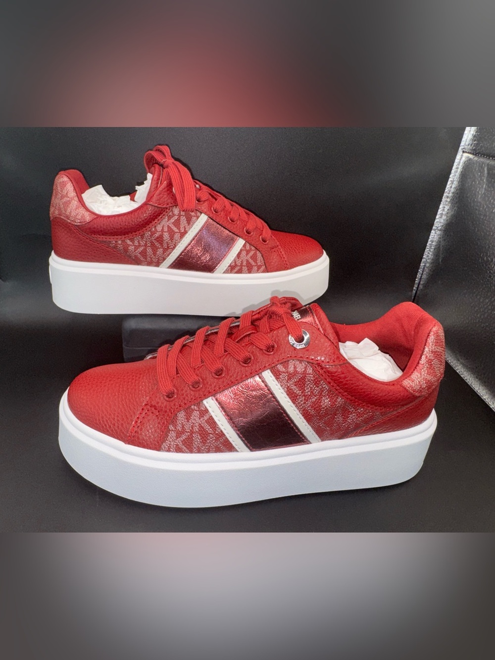 Michael Kors Romey Lace Up Platform Sneakers Cherry Red NWT Size 7